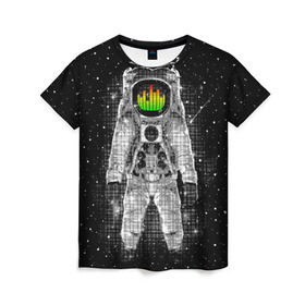 Женская футболка 3D с принтом Музыкальный космонавт , 100% полиэфир ( синтетическое хлопкоподобное полотно) | прямой крой, круглый вырез горловины, длина до линии бедер | astronaut | cosmonaut | dj | eqializer | galaxy | moon | music | planet | space | star | universe | астронавт | вселенная | галактика | диджей | космонавт | космос | музыка | эквалайзер