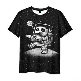 Мужская футболка 3D с принтом Панда лунатик , 100% полиэфир | прямой крой, круглый вырез горловины, длина до линии бедер | Тематика изображения на принте: astronaut | cosmonaut | cosmos | galaxy | gravity | moon | planet | space | star | universe | астронавт | вселенная | галактика | звезды | космонавт | космос | луна | лунатик