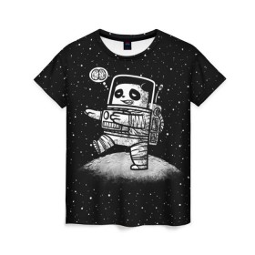 Женская футболка 3D с принтом Панда лунатик , 100% полиэфир ( синтетическое хлопкоподобное полотно) | прямой крой, круглый вырез горловины, длина до линии бедер | astronaut | cosmonaut | cosmos | galaxy | gravity | moon | planet | space | star | universe | астронавт | вселенная | галактика | звезды | космонавт | космос | луна | лунатик