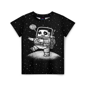Детская футболка 3D с принтом Панда лунатик , 100% гипоаллергенный полиэфир | прямой крой, круглый вырез горловины, длина до линии бедер, чуть спущенное плечо, ткань немного тянется | astronaut | cosmonaut | cosmos | galaxy | gravity | moon | planet | space | star | universe | астронавт | вселенная | галактика | звезды | космонавт | космос | луна | лунатик