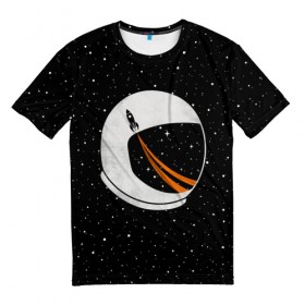 Мужская футболка 3D с принтом Шлем астронавта , 100% полиэфир | прямой крой, круглый вырез горловины, длина до линии бедер | 