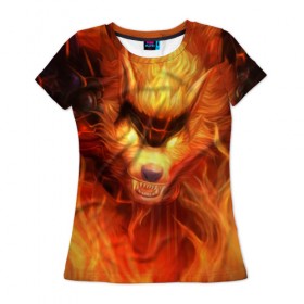 Женская футболка 3D с принтом Fire Wolf , 100% полиэфир ( синтетическое хлопкоподобное полотно) | прямой крой, круглый вырез горловины, длина до линии бедер | Тематика изображения на принте: league of legends | lol | warwick | wolf | варвик | волк | лига легенд | лол