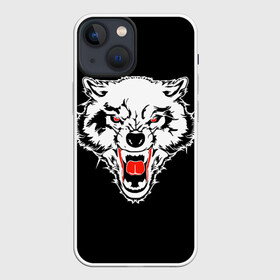 Чехол для iPhone 13 mini с принтом Волк ,  |  | animal | background | black | eyes | fangs | head | predator | red | teeth | white | wolf | белый | волк | глаза | голова | животное | зверь | клыки | красные | оскал | фон | хищник | черный