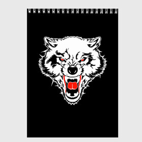 Скетчбук с принтом Волк , 100% бумага
 | 48 листов, плотность листов — 100 г/м2, плотность картонной обложки — 250 г/м2. Листы скреплены сверху удобной пружинной спиралью | animal | background | black | eyes | fangs | head | predator | red | teeth | white | wolf | белый | волк | глаза | голова | животное | зверь | клыки | красные | оскал | фон | хищник | черный