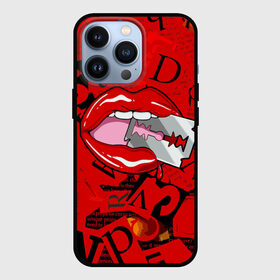 Чехол для iPhone 13 Pro с принтом Поп арт, опасная бритва ,  |  | blade | blood | dangerous | drop | letters | lips | pop   art | razor | бритва | буквы | губы | капля | кровь | лезвие | опасная | поп арт