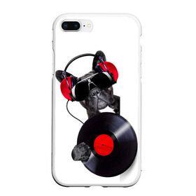Чехол для iPhone 7Plus/8 Plus матовый с принтом DJ бульдог , Силикон | Область печати: задняя сторона чехла, без боковых панелей | Тематика изображения на принте: бульдог | винил | диджей | музыка | наушники | очки | пёс | пластинка | собака | юмор