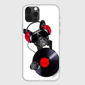 Чехол для iPhone 12 Pro Max с принтом DJ бульдог , Силикон |  | бульдог | винил | диджей | музыка | наушники | очки | пёс | пластинка | собака | юмор