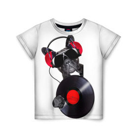 Детская футболка 3D с принтом DJ бульдог , 100% гипоаллергенный полиэфир | прямой крой, круглый вырез горловины, длина до линии бедер, чуть спущенное плечо, ткань немного тянется | бульдог | винил | диджей | музыка | наушники | очки | пёс | пластинка | собака | юмор