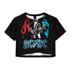 Женская футболка 3D укороченная с принтом AC/DC 8 , 100% полиэстер | круглая горловина, длина футболки до линии талии, рукава с отворотами | 