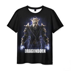Мужская футболка 3D с принтом Dragonborn , 100% полиэфир | прямой крой, круглый вырез горловины, длина до линии бедер | Тематика изображения на принте: game | the elder scrolls v: skyrim | драконорожденный | игра | игрок