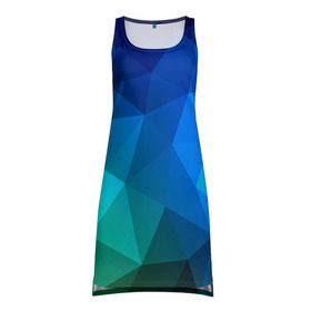 Платье-майка 3D с принтом Fight Polygon , 100% полиэстер | полуприлегающий силуэт, широкие бретели, круглый вырез горловины, удлиненный подол сзади. | зеленый | полигон | синий | треугольники