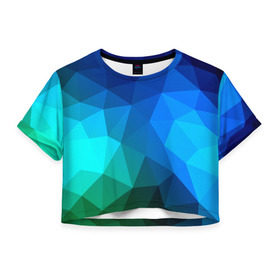 Женская футболка 3D укороченная с принтом Fight Polygon , 100% полиэстер | круглая горловина, длина футболки до линии талии, рукава с отворотами | зеленый | полигон | синий | треугольники