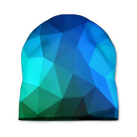 Шапка 3D с принтом Fight Polygon , 100% полиэстер | универсальный размер, печать по всей поверхности изделия | зеленый | полигон | синий | треугольники