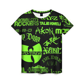 Женская футболка 3D с принтом Hip-Hop , 100% полиэфир ( синтетическое хлопкоподобное полотно) | прямой крой, круглый вырез горловины, длина до линии бедер | akon | eminem | hip hop | snoop dogg | wu tang | xzibit | хип хоп | эминем