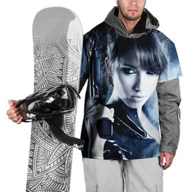 Накидка на куртку 3D с принтом Девушка с оружием , 100% полиэстер |  | Тематика изображения на принте: брюнетка | девушка | оружие | пистолет