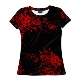 Женская футболка 3D с принтом Капли красок , 100% полиэфир ( синтетическое хлопкоподобное полотно) | прямой крой, круглый вырез горловины, длина до линии бедер | брызки | красный | черный