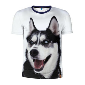 Мужская футболка 3D спортивная с принтом Сибирский хаски , 100% полиэстер с улучшенными характеристиками | приталенный силуэт, круглая горловина, широкие плечи, сужается к линии бедра | взгляд | голубые глаза | зима | сибирь | снег | собака | хаски | хаски бандит | холод