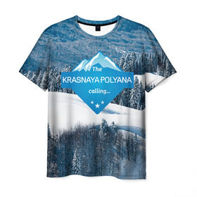 Мужская футболка 3D с принтом Красная поляна , 100% полиэфир | прямой крой, круглый вырез горловины, длина до линии бедер | Тематика изображения на принте: горнолыжный курорт | горы | зима | красная поляна | лыжи | парк | роза хуторов | снег | сноутборд | сочи