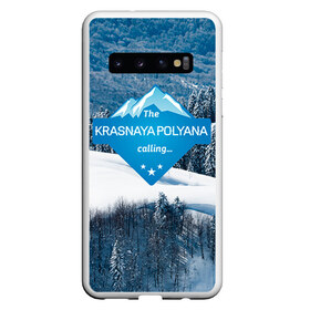 Чехол для Samsung Galaxy S10 с принтом Красная поляна , Силикон | Область печати: задняя сторона чехла, без боковых панелей | горнолыжный курорт | горы | зима | красная поляна | лыжи | парк | роза хуторов | снег | сноутборд | сочи