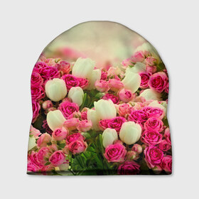 Шапка 3D с принтом Цветы , 100% полиэстер | универсальный размер, печать по всей поверхности изделия | розовый | розы | цветы | яркий