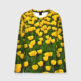 Мужской лонгслив 3D с принтом Жёлтые тюльпаны , 100% полиэстер | длинные рукава, круглый вырез горловины, полуприлегающий силуэт | Тематика изображения на принте: поле | цветы | яркий