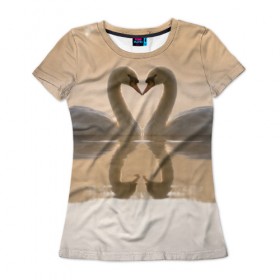 Женская футболка 3D с принтом лебеди , 100% полиэфир ( синтетическое хлопкоподобное полотно) | прямой крой, круглый вырез горловины, длина до линии бедер | Тематика изображения на принте: 
