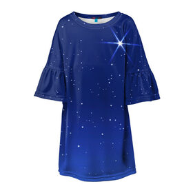 Детское платье 3D с принтом Звезда пленительного счастья , 100% полиэстер | прямой силуэт, чуть расширенный к низу. Круглая горловина, на рукавах — воланы | блеск | галактика | звёзды | космос | лучи | небо | ночь
