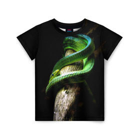 Детская футболка 3D с принтом Змея на груди , 100% гипоаллергенный полиэфир | прямой крой, круглый вырез горловины, длина до линии бедер, чуть спущенное плечо, ткань немного тянется | Тематика изображения на принте: гадюка | дерево | джунгли | зелёный змей | змея | кобра | природа | удав