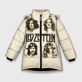 Зимняя куртка для девочек 3D с принтом Led Zeppelin 1 , ткань верха — 100% полиэстер; подклад — 100% полиэстер, утеплитель — 100% полиэстер. | длина ниже бедра, удлиненная спинка, воротник стойка и отстегивающийся капюшон. Есть боковые карманы с листочкой на кнопках, утяжки по низу изделия и внутренний карман на молнии. 

Предусмотрены светоотражающий принт на спинке, радужный светоотражающий элемент на пуллере молнии и на резинке для утяжки. | led zeppelin | лед зеппелин | роберт плант