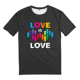 Мужская футболка 3D с принтом Love is love , 100% полиэфир | прямой крой, круглый вырез горловины, длина до линии бедер | 