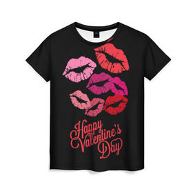 Женская футболка 3D с принтом Happy Valentine`s Day , 100% полиэфир ( синтетическое хлопкоподобное полотно) | прямой крой, круглый вырез горловины, длина до линии бедер | 14 | february | happy valentines day | holiday | kisses | lips | love | губы | любовь | поцелуи | праздник | счастливый день святого валентина | февраль