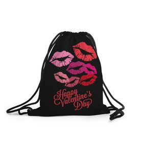Рюкзак-мешок 3D с принтом Happy Valentine`s Day , 100% полиэстер | плотность ткани — 200 г/м2, размер — 35 х 45 см; лямки — толстые шнурки, застежка на шнуровке, без карманов и подкладки | 14 | february | happy valentines day | holiday | kisses | lips | love | губы | любовь | поцелуи | праздник | счастливый день святого валентина | февраль