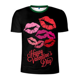 Мужская футболка 3D спортивная с принтом Happy Valentine`s Day , 100% полиэстер с улучшенными характеристиками | приталенный силуэт, круглая горловина, широкие плечи, сужается к линии бедра | 14 | february | happy valentines day | holiday | kisses | lips | love | губы | любовь | поцелуи | праздник | счастливый день святого валентина | февраль