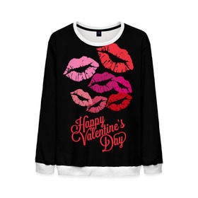 Мужской свитшот 3D с принтом Happy Valentine`s Day , 100% полиэстер с мягким внутренним слоем | круглый вырез горловины, мягкая резинка на манжетах и поясе, свободная посадка по фигуре | 14 | february | happy valentines day | holiday | kisses | lips | love | губы | любовь | поцелуи | праздник | счастливый день святого валентина | февраль