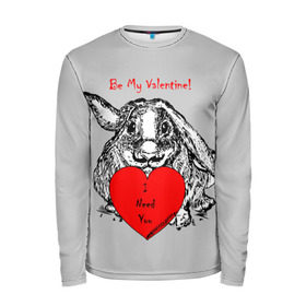 Мужской лонгслив 3D с принтом Be my Valentine , 100% полиэстер | длинные рукава, круглый вырез горловины, полуприлегающий силуэт | 14 | animal | be my valentine | february | heart | holiday | i need you | love | rabbit | valentines day | будь моей валентинкой | день святого валентина | животное | заяц | кролик | любовь | праздник | сердце | ты мне нужен | февраль