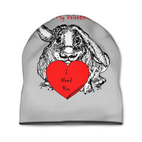 Шапка 3D с принтом Be my Valentine , 100% полиэстер | универсальный размер, печать по всей поверхности изделия | Тематика изображения на принте: 14 | animal | be my valentine | february | heart | holiday | i need you | love | rabbit | valentines day | будь моей валентинкой | день святого валентина | животное | заяц | кролик | любовь | праздник | сердце | ты мне нужен | февраль