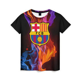 Женская футболка 3D с принтом Барселона , 100% полиэфир ( синтетическое хлопкоподобное полотно) | прямой крой, круглый вырез горловины, длина до линии бедер | fc barсelona | спорт | фк барселона | футбол | футбольный клуб басрелона