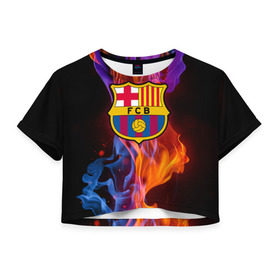 Женская футболка 3D укороченная с принтом Барселона , 100% полиэстер | круглая горловина, длина футболки до линии талии, рукава с отворотами | fc barсelona | спорт | фк барселона | футбол | футбольный клуб басрелона