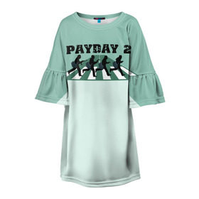 Детское платье 3D с принтом Payday 2 , 100% полиэстер | прямой силуэт, чуть расширенный к низу. Круглая горловина, на рукавах — воланы | Тематика изображения на принте: game | payday | payday 2 | игра | игрок | компьютерные игры | маски