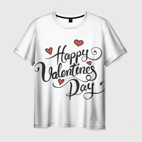 Мужская футболка 3D с принтом Happy Valentine`s Day , 100% полиэфир | прямой крой, круглый вырез горловины, длина до линии бедер | 