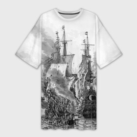 Платье-футболка 3D с принтом Морской бой ,  |  | ancient | battle | ocean | sailing | sea | ships | smoke | torn sails | water | баталия | бой | вода | древние | дым | корабли | морской | океан | паруса | парусники | рваные