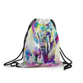 Рюкзак-мешок 3D с принтом Слоны , 100% полиэстер | плотность ткани — 200 г/м2, размер — 35 х 45 см; лямки — толстые шнурки, застежка на шнуровке, без карманов и подкладки | animal | art | bright | child | color | elephants | family | mother | rainbow | spectrum | животные | искусство | мама | радуга | ребенок | семья | слоны | спектр | цвета | яркие