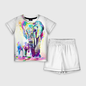 Детский костюм с шортами 3D с принтом Слоны ,  |  | animal | art | bright | child | color | elephants | family | mother | rainbow | spectrum | животные | искусство | мама | радуга | ребенок | семья | слоны | спектр | цвета | яркие