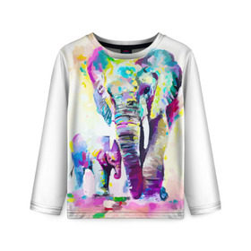 Детский лонгслив 3D с принтом Слоны , 100% полиэстер | длинные рукава, круглый вырез горловины, полуприлегающий силуэт
 | animal | art | bright | child | color | elephants | family | mother | rainbow | spectrum | животные | искусство | мама | радуга | ребенок | семья | слоны | спектр | цвета | яркие