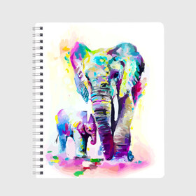 Тетрадь с принтом Слоны , 100% бумага | 48 листов, плотность листов — 60 г/м2, плотность картонной обложки — 250 г/м2. Листы скреплены сбоку удобной пружинной спиралью. Уголки страниц и обложки скругленные. Цвет линий — светло-серый
 | Тематика изображения на принте: animal | art | bright | child | color | elephants | family | mother | rainbow | spectrum | животные | искусство | мама | радуга | ребенок | семья | слоны | спектр | цвета | яркие