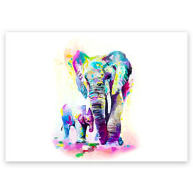 Поздравительная открытка с принтом Слоны , 100% бумага | плотность бумаги 280 г/м2, матовая, на обратной стороне линовка и место для марки
 | Тематика изображения на принте: animal | art | bright | child | color | elephants | family | mother | rainbow | spectrum | животные | искусство | мама | радуга | ребенок | семья | слоны | спектр | цвета | яркие