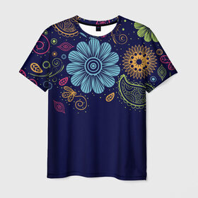 Мужская футболка 3D с принтом Яркие чувства , 100% полиэфир | прямой крой, круглый вырез горловины, длина до линии бедер | нежный | орнамент | узор | цветочный