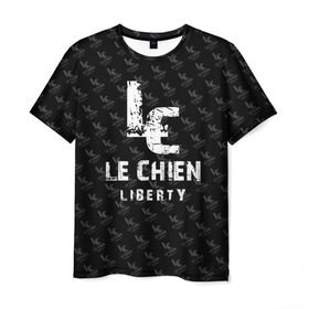 Мужская футболка 3D с принтом LE CHIEN , 100% полиэфир | прямой крой, круглый вырез горловины, длина до линии бедер | 