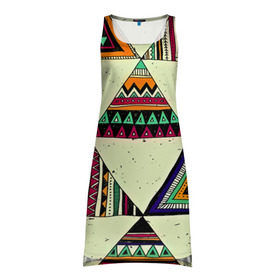 Платье-майка 3D с принтом Индейские мотивы , 100% полиэстер | полуприлегающий силуэт, широкие бретели, круглый вырез горловины, удлиненный подол сзади. | геометрия | орнамент | треугольники