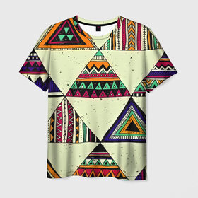Мужская футболка 3D с принтом Индейские мотивы , 100% полиэфир | прямой крой, круглый вырез горловины, длина до линии бедер | геометрия | орнамент | треугольники